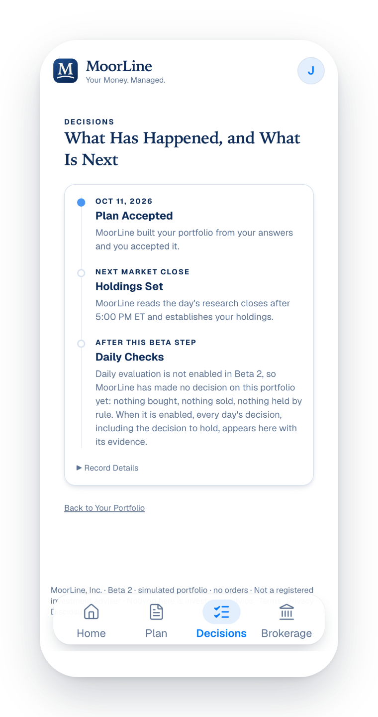 The decisions page